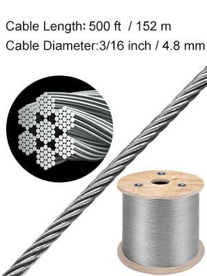 304 Stainless Steel Wire Rope 150m 7x19 Cable 4.76mm Heavy Duty-United States
