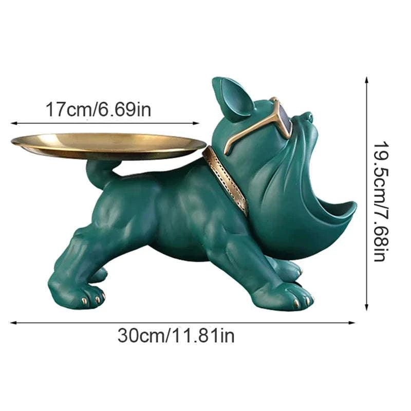 30cm Bulldog Dog Storage Box Resin Figurine Organizer-D