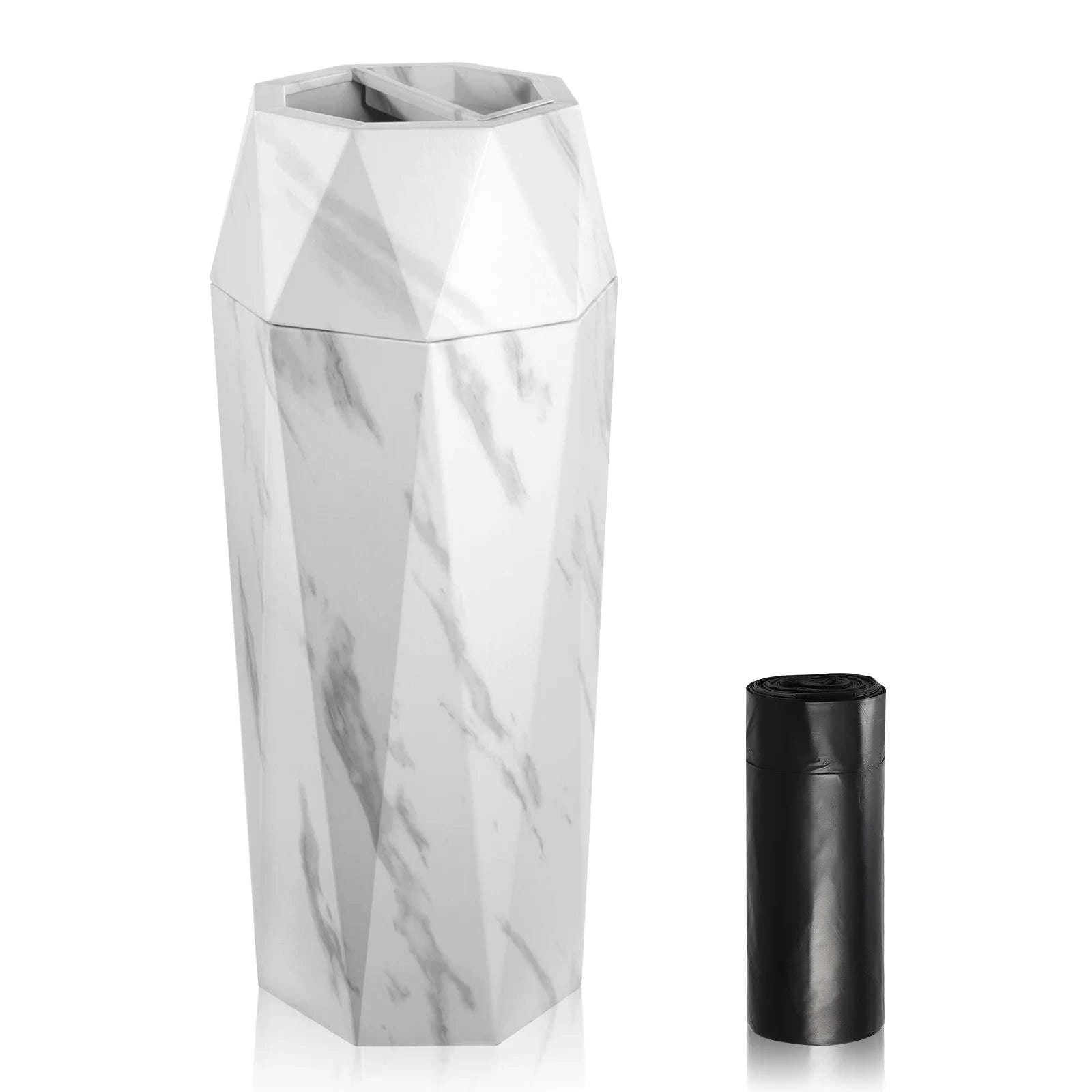 30L Diamond Style Stainless Steel Trash Can with Ashtray Lid-Black Imitation Marb / 300x300x700mm / United States