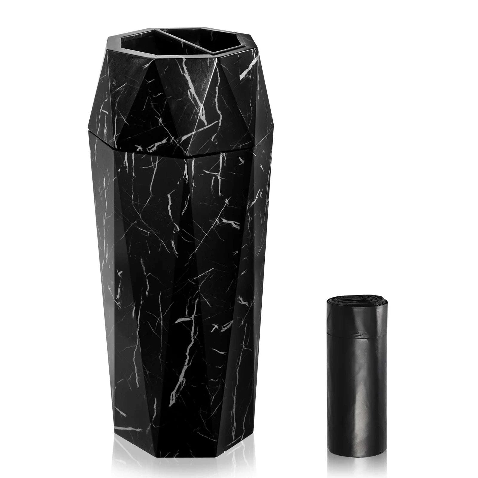 30L Diamond Style Stainless Steel Trash Can with Ashtray Lid-Black Imitation Marb / 300x300x700mm / United States