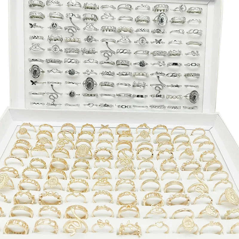 30pcs Mixed Style Ring Set – Pearl & Silver Designs-mix size(15mm-19mm) / silver color 30pcs