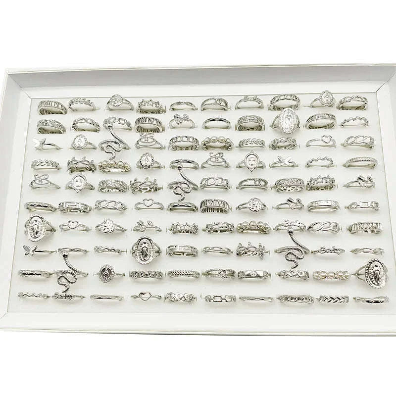 30pcs Mixed Style Ring Set – Pearl & Silver Designs-mix size(15mm-19mm) / silver color 30pcs