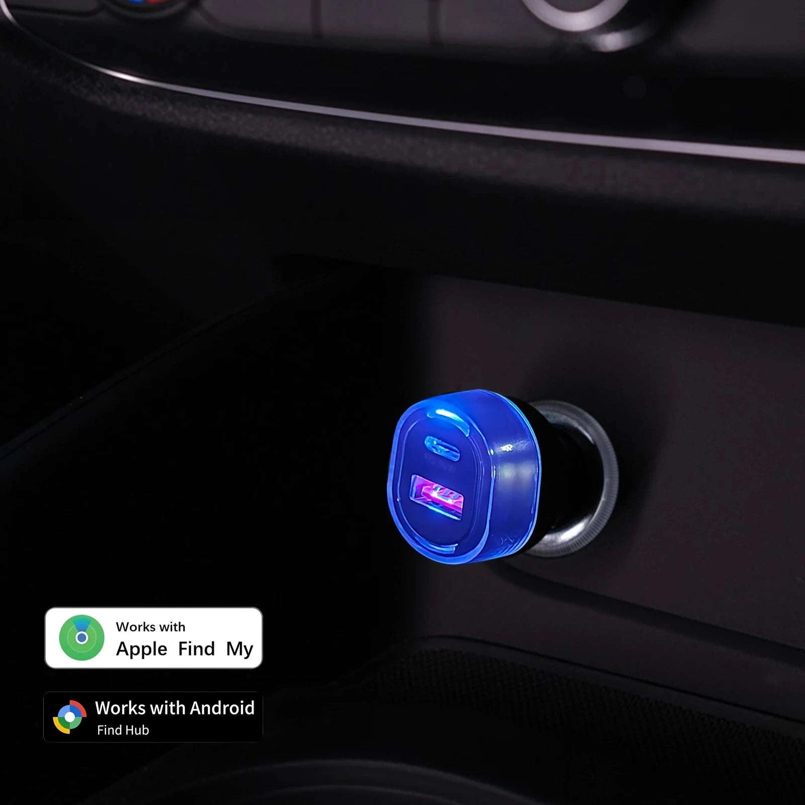 30W Car Charger with Built-In GPS Tracker and Find My Support-iOS and Android