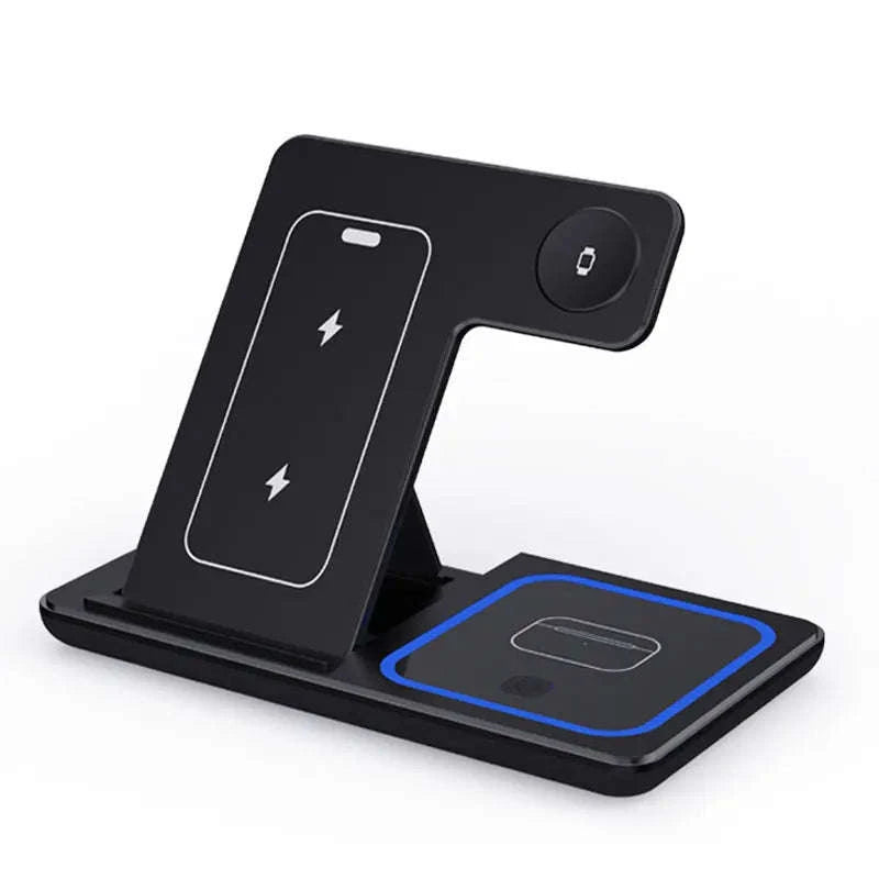 30W Fast 3 in 1 Wireless Charger Stand-black