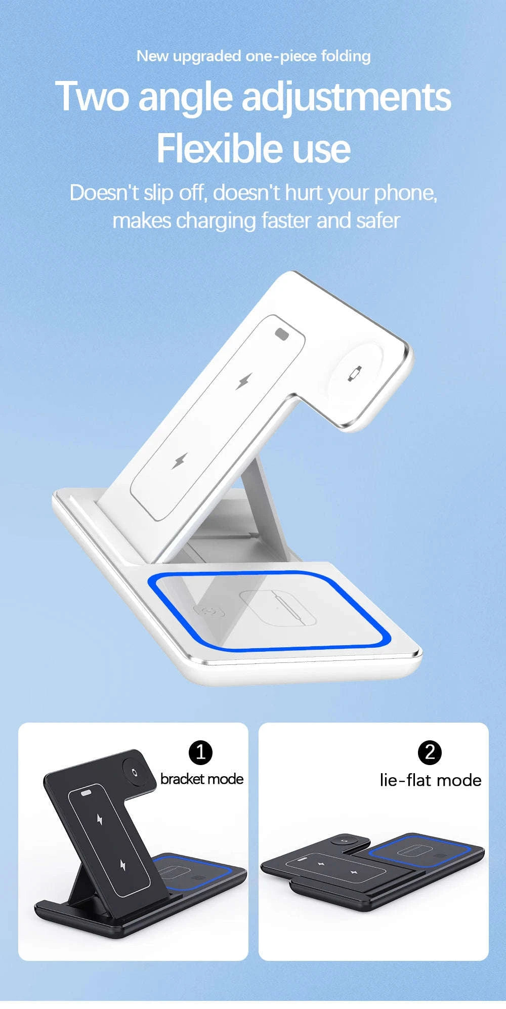 30W Fast 3 in 1 Wireless Charger Stand-black