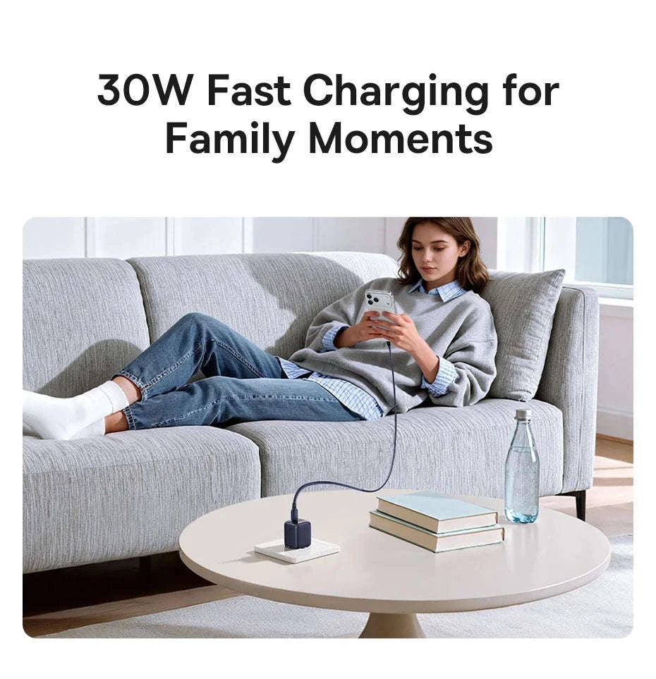30W GaN USB-C Fast Charger PD 3.0 for iPhone & Tablets-EU Plug Black