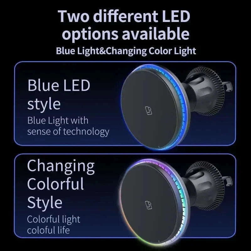 30W Magnetic Car Wireless Charger with RGB Lighting-RGB With Cable