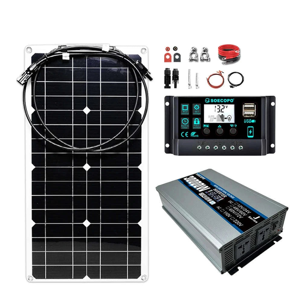 30W Solar Kit with 2200W Inverter & 100A Controller for Off-Grid Power-220V Solar Kit