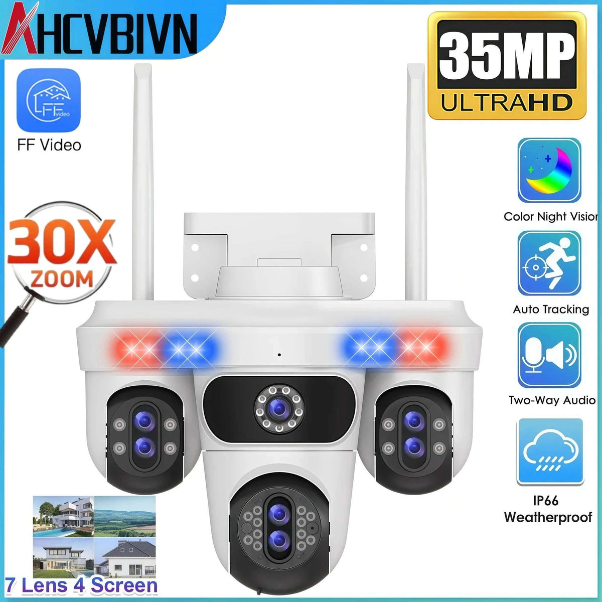 30x Optical Zoom PTZ Security Camera with 4-Area View-35MP WIFI No Card / Poland