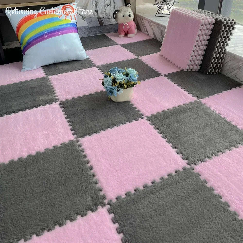 30x30cm Soft Plush Play Mat Puzzle Carpet Tiles-Dark blue / 20Pcs