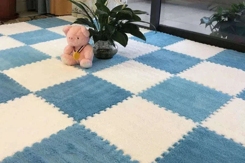 30x30cm Soft Plush Play Mat Puzzle Carpet Tiles-Dark blue / 20Pcs