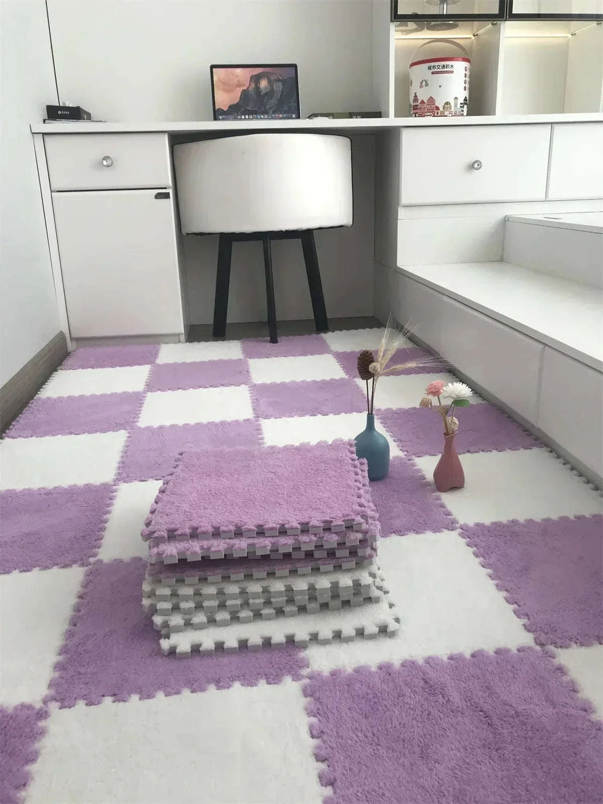 30x30cm Soft Plush Play Mat Puzzle Carpet Tiles-Dark blue / 20Pcs