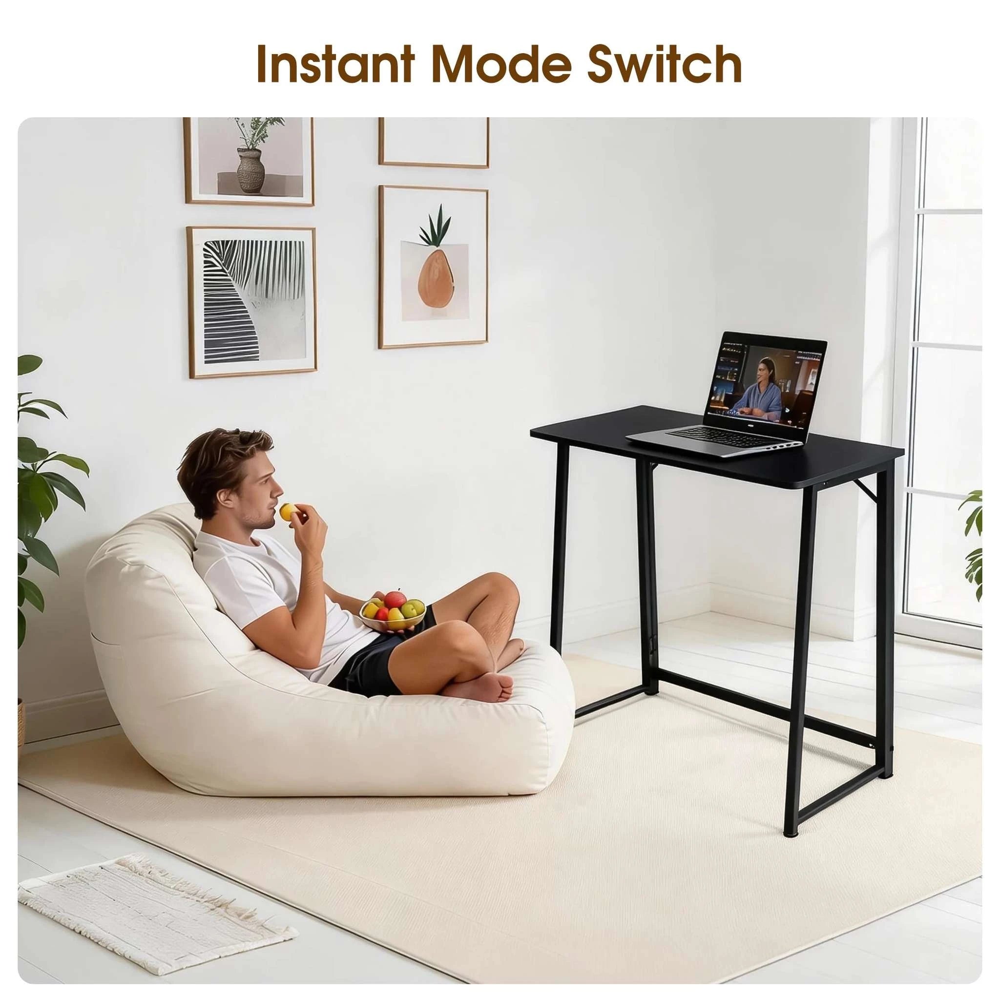 31.5" Folding Office Desk Compact Wooden Workstation with Metal Frame-