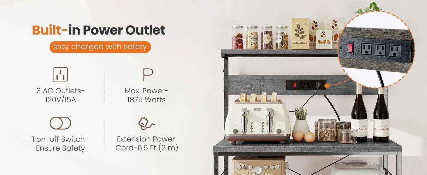 31.5" Kitchen Bakers Rack with Power Outlet & 4-Tier Storage-31.5IN RUST / United States