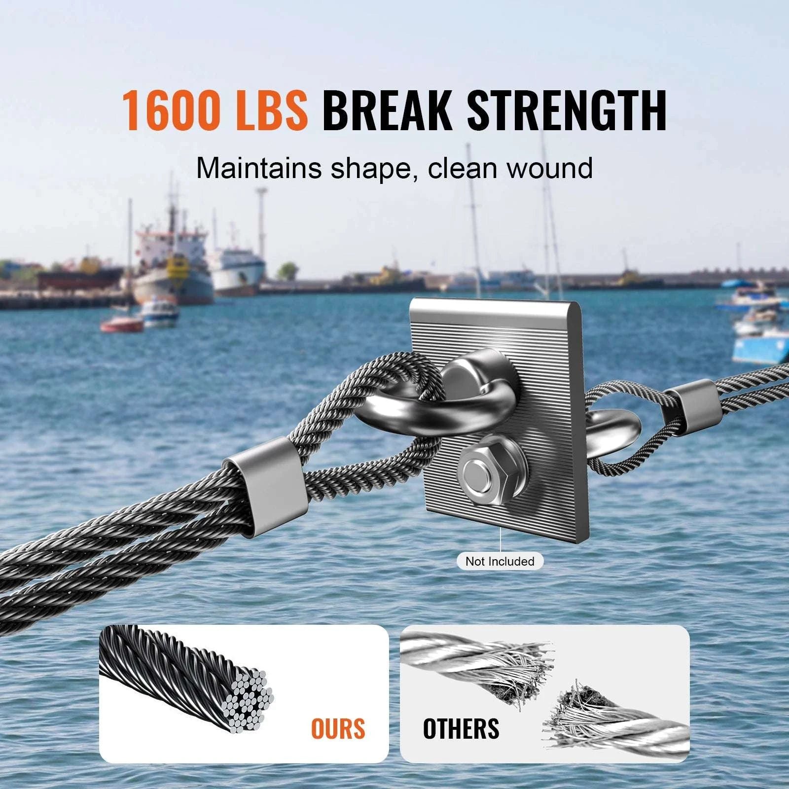 316 Stainless Steel Wire Rope Kit 500ft with Cutter & Gloves-