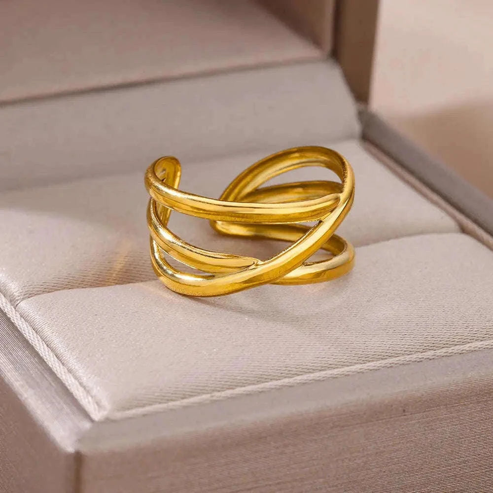 316L Stainless Steel Gold Ring for Women and Couples-JZ3111P-4 / Diameter 17mm / Gold color