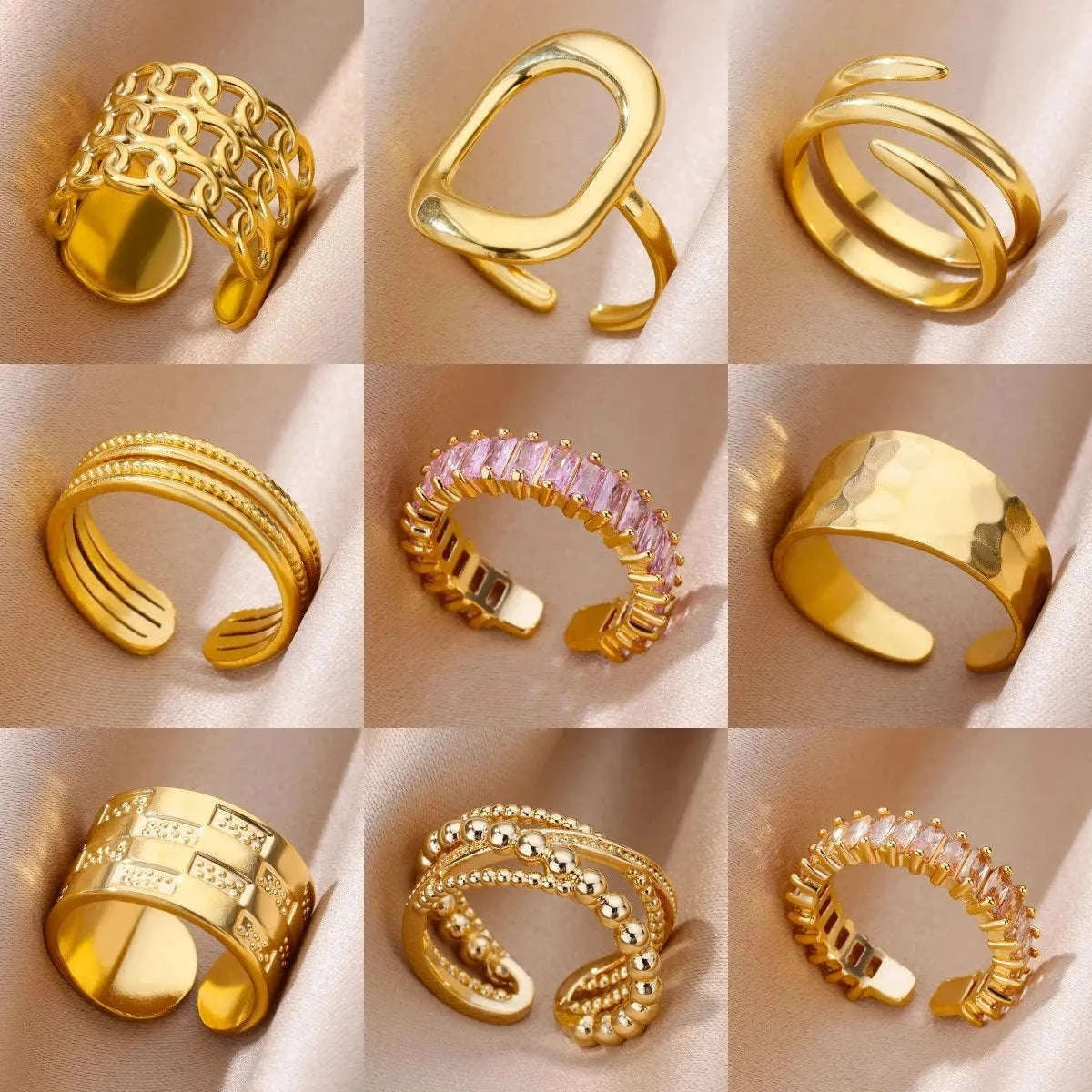 316L Stainless Steel Gold Ring for Women and Couples-JZ3111P-4 / Diameter 17mm / Gold color