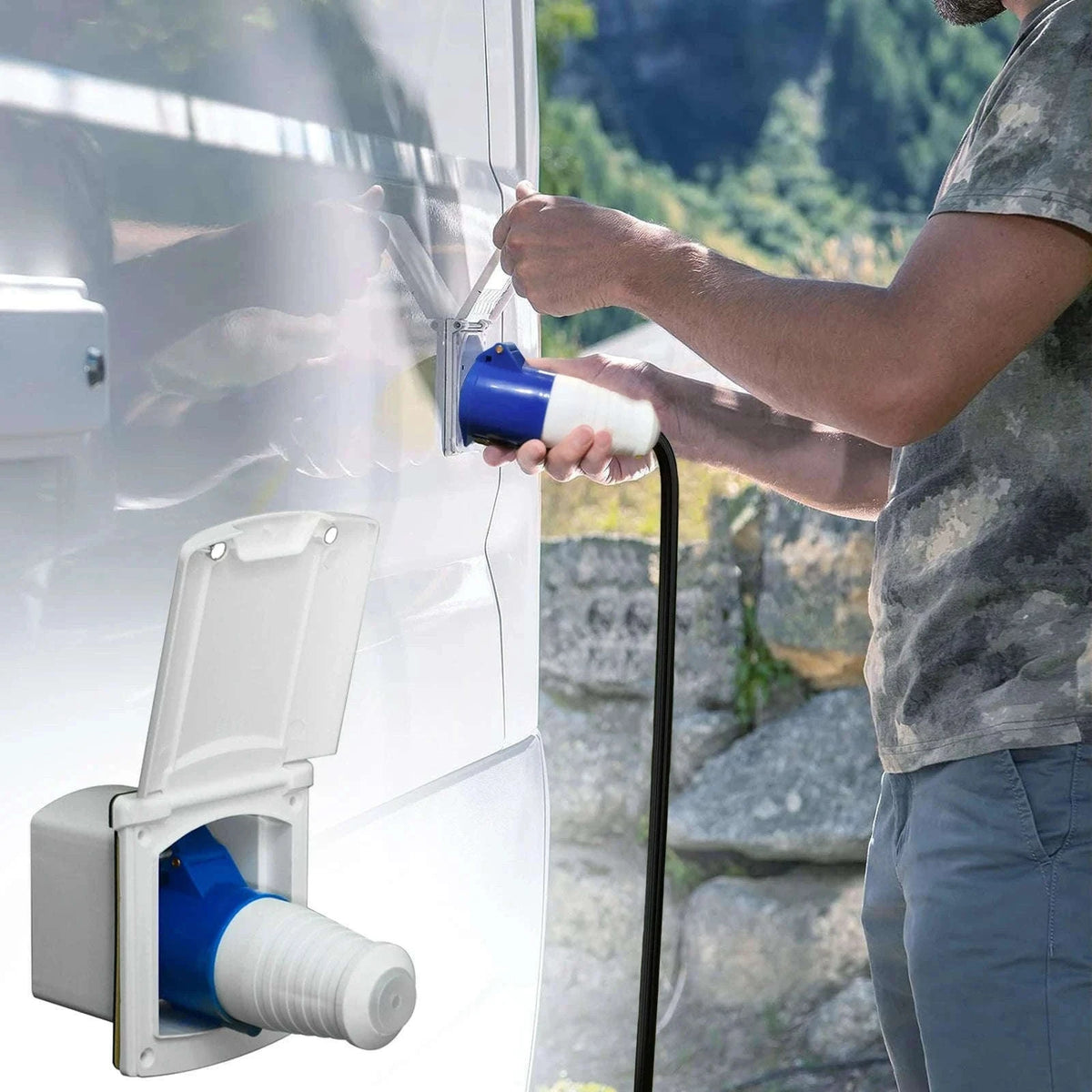 32 Amp RV Inlet Plug and Outlet Box Kit-White / Germany