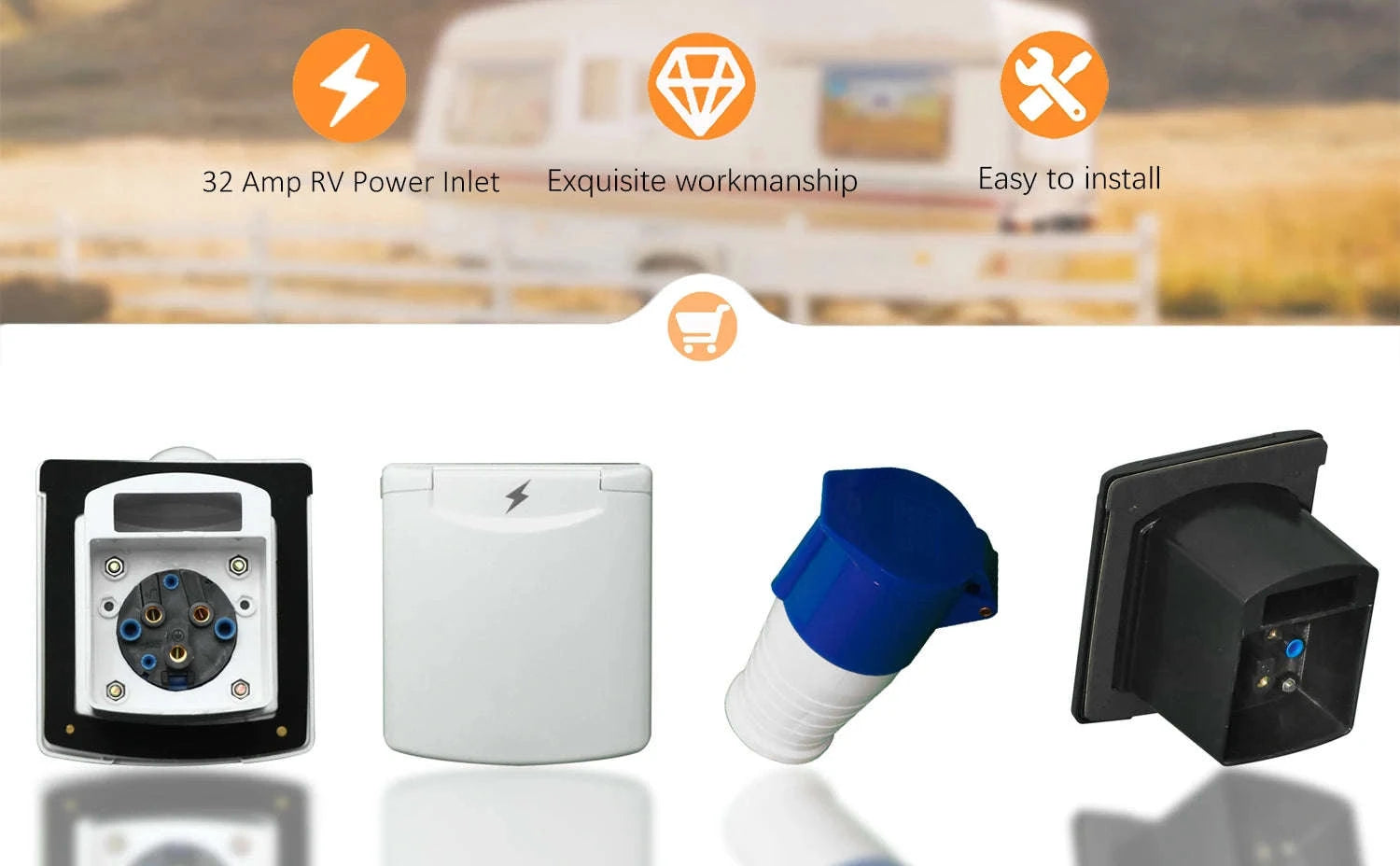 32 Amp RV Inlet Plug and Outlet Box Kit-White / Germany