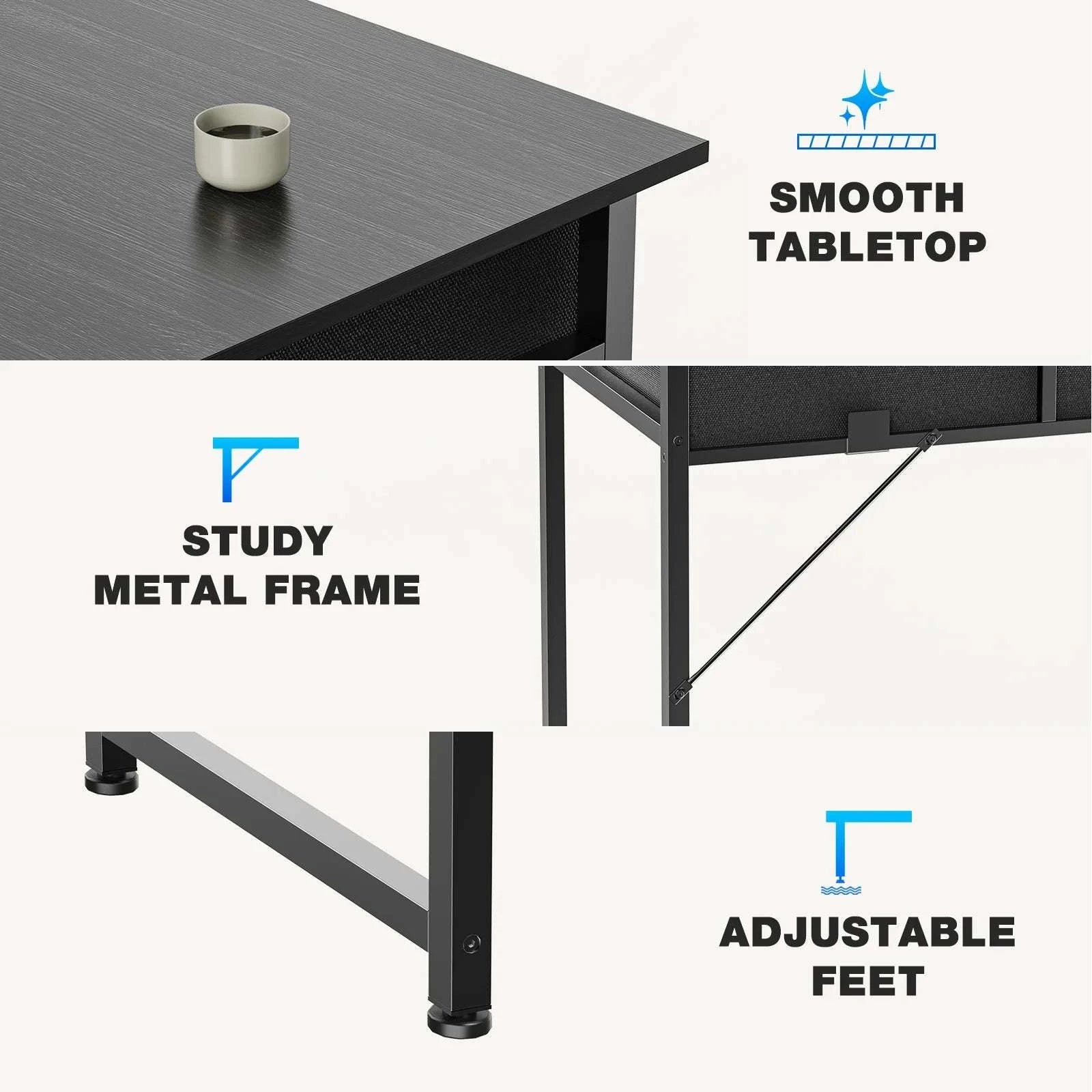 32-Inch Modern Office Desk with Fabric Drawers and Side Storage Bag-black / United States