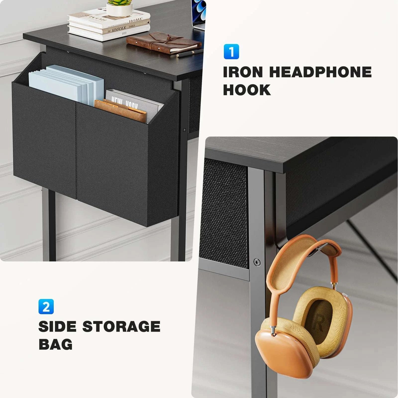 32-Inch Modern Office Desk with Fabric Drawers and Side Storage Bag-black / United States