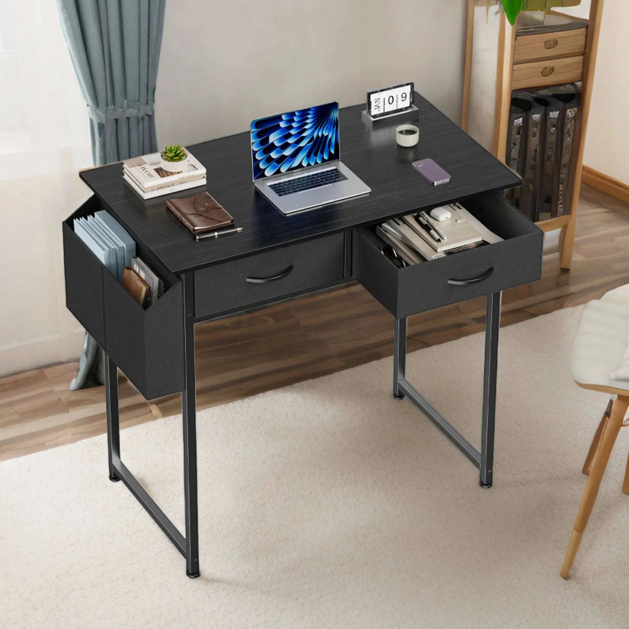 32-Inch Modern Office Desk with Fabric Drawers and Side Storage Bag-black / United States
