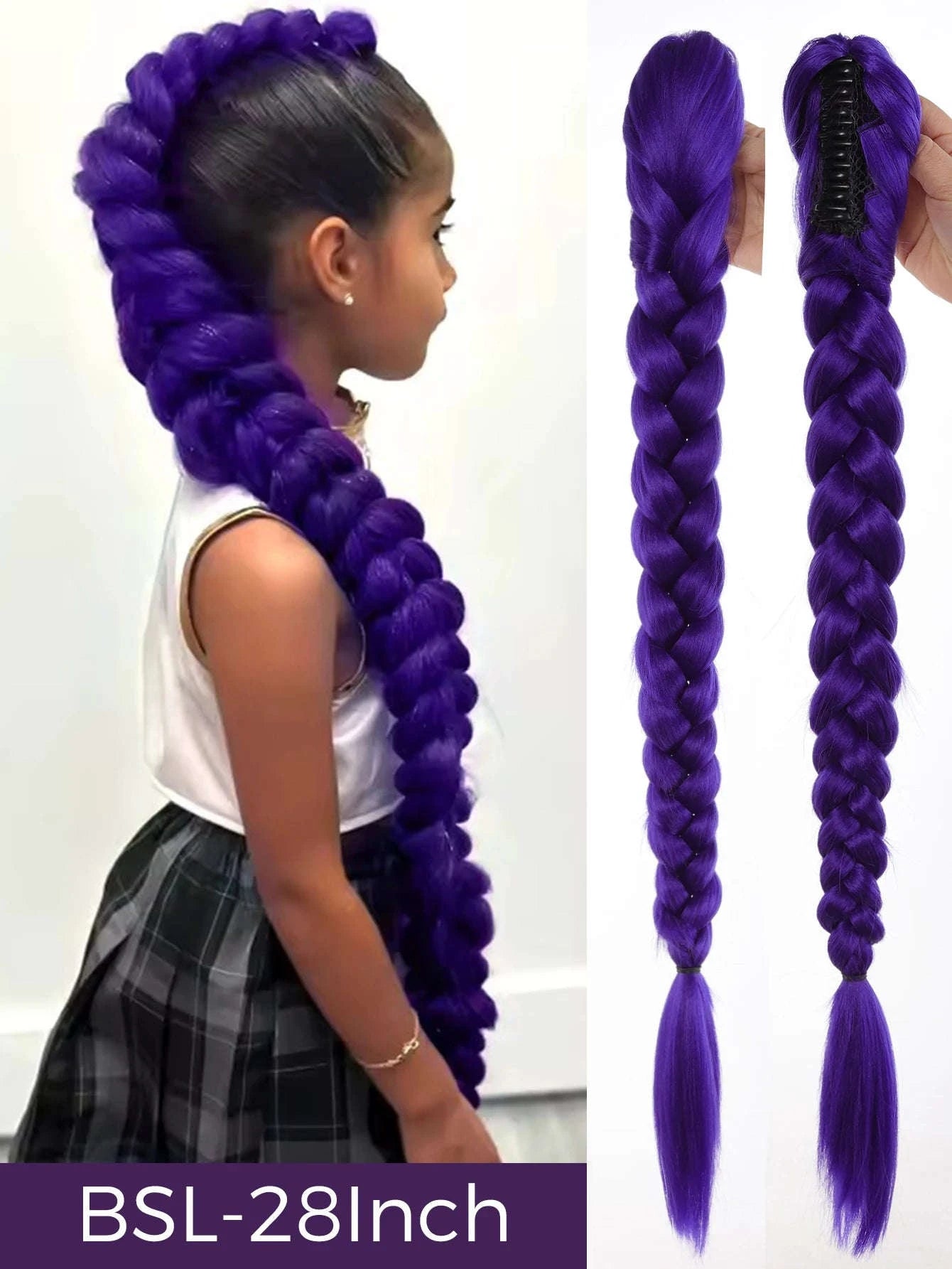 32-inch Purple Braided Ponytail with Shiny Tinsel Hair Extensions-PY716-32-PUR