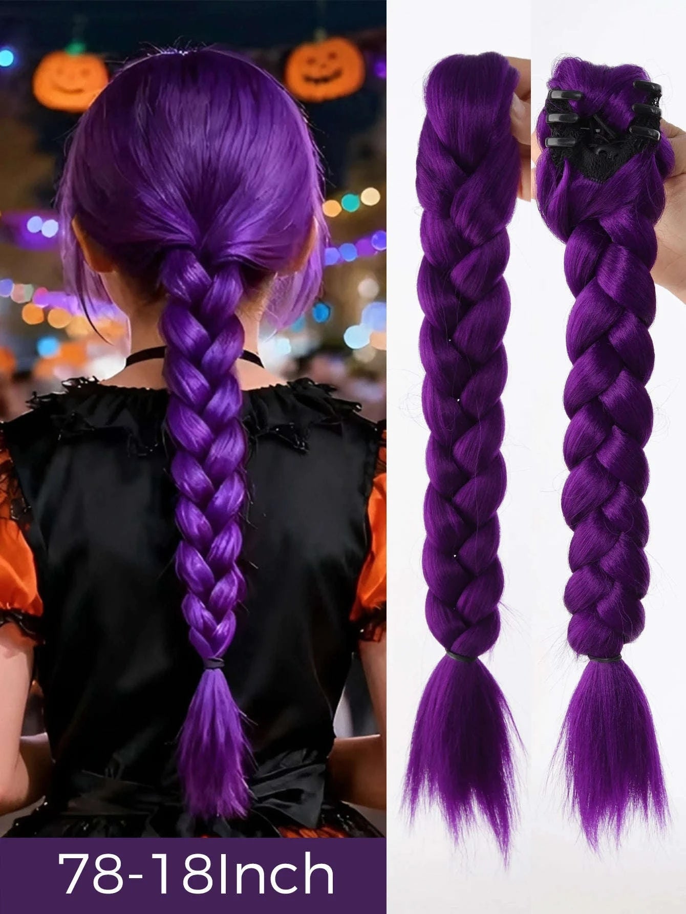 32-inch Purple Braided Ponytail with Shiny Tinsel Hair Extensions-PY716-32-PUR