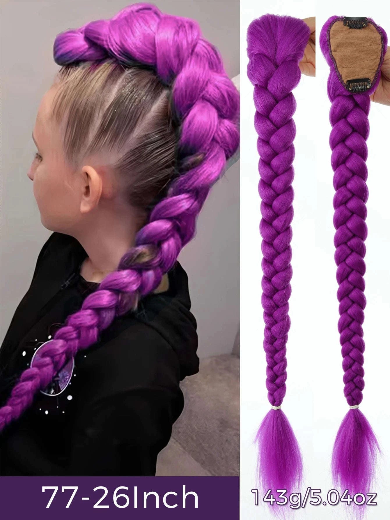 32-inch Purple Braided Ponytail with Shiny Tinsel Hair Extensions-PY716-32-PUR