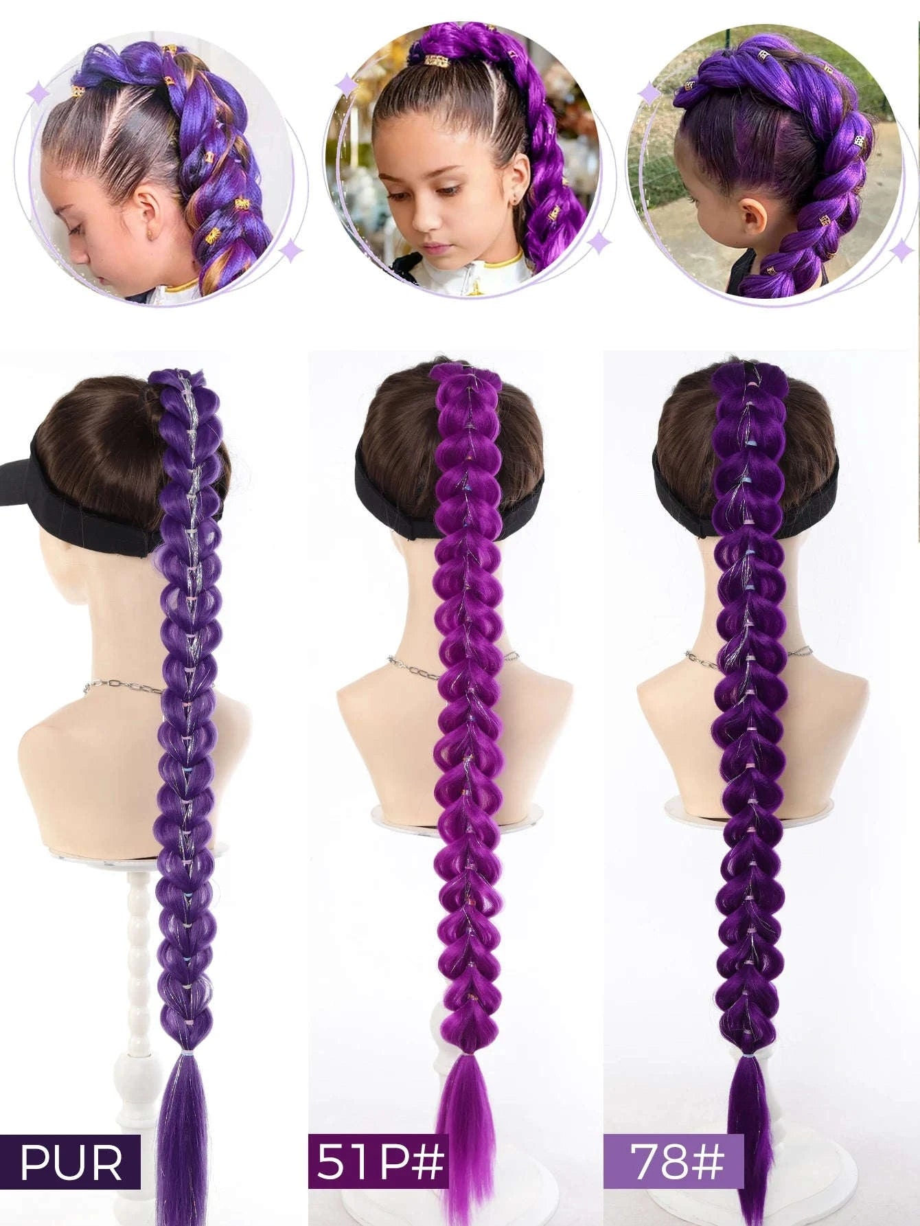 32-inch Purple Braided Ponytail with Shiny Tinsel Hair Extensions-PY716-32-PUR