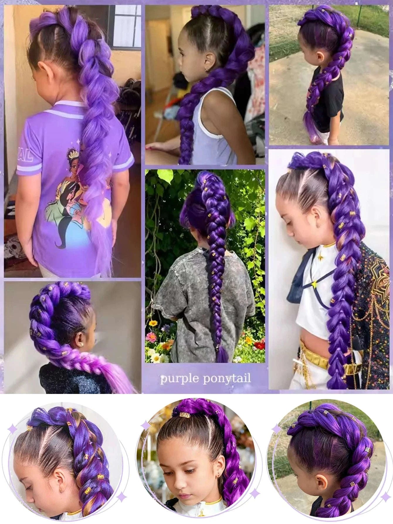 32-inch Purple Braided Ponytail with Shiny Tinsel Hair Extensions-PY716-32-PUR