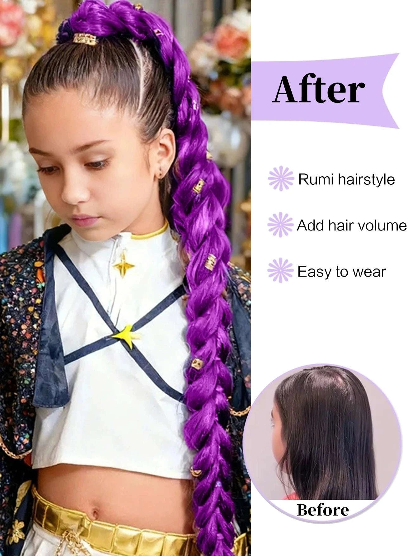 32-inch Purple Braided Ponytail with Shiny Tinsel Hair Extensions-PY716-32-PUR