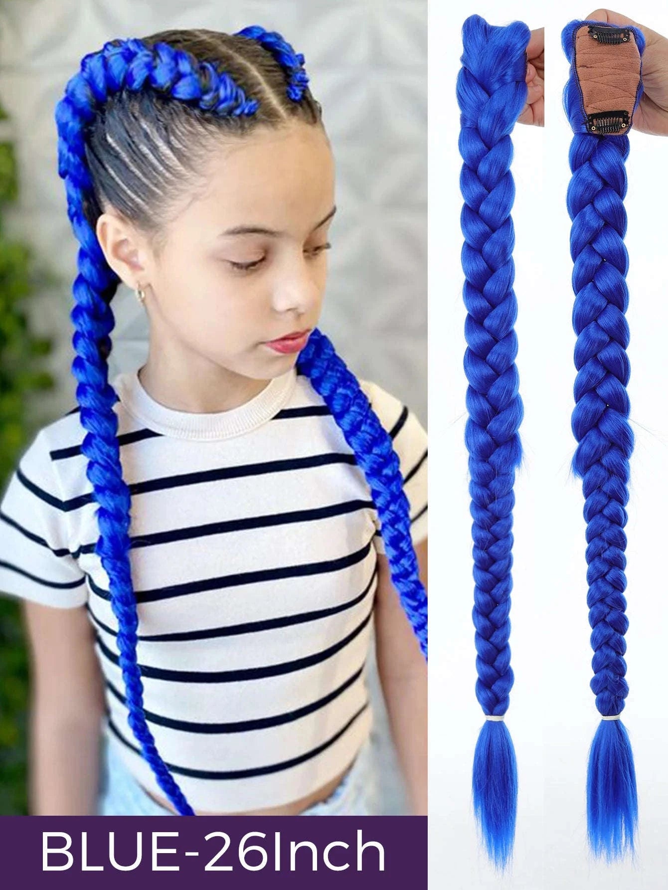 32-inch Purple Braided Ponytail with Shiny Tinsel Hair Extensions-PY716-32-PUR