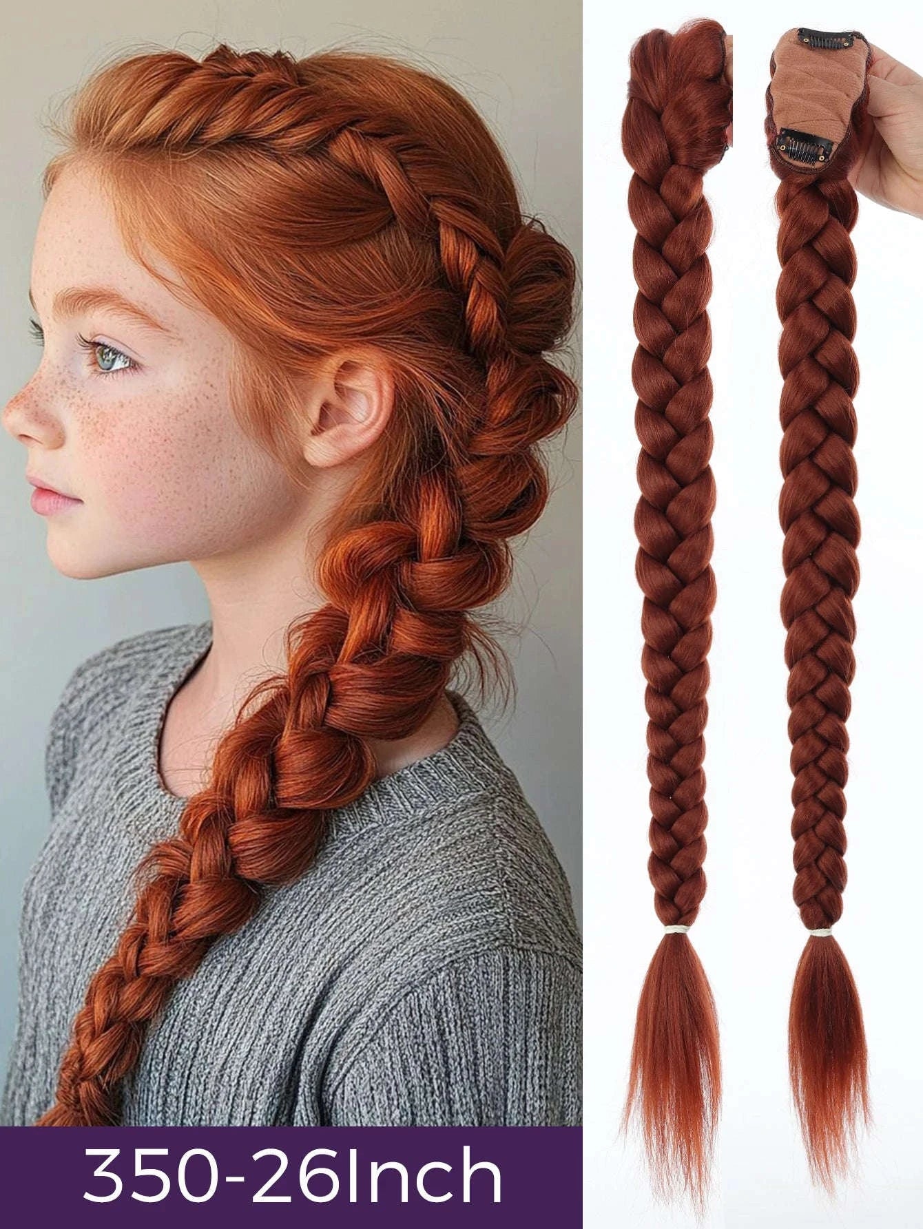 32-inch Purple Braided Ponytail with Shiny Tinsel Hair Extensions-PY716-32-PUR