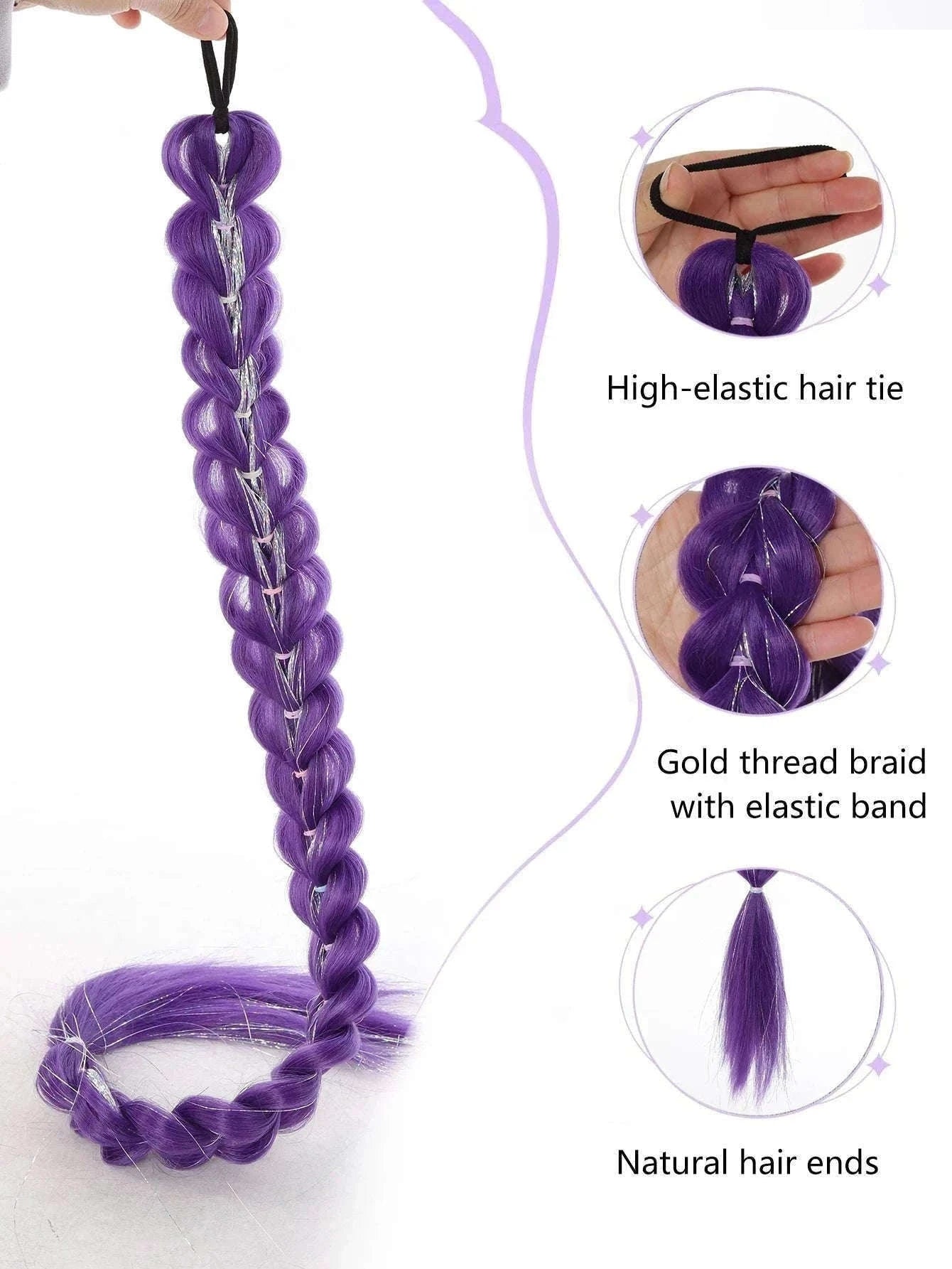 32-Inch Purple Braided Ponytail with Shiny Tinsel-PY716-32-PUR