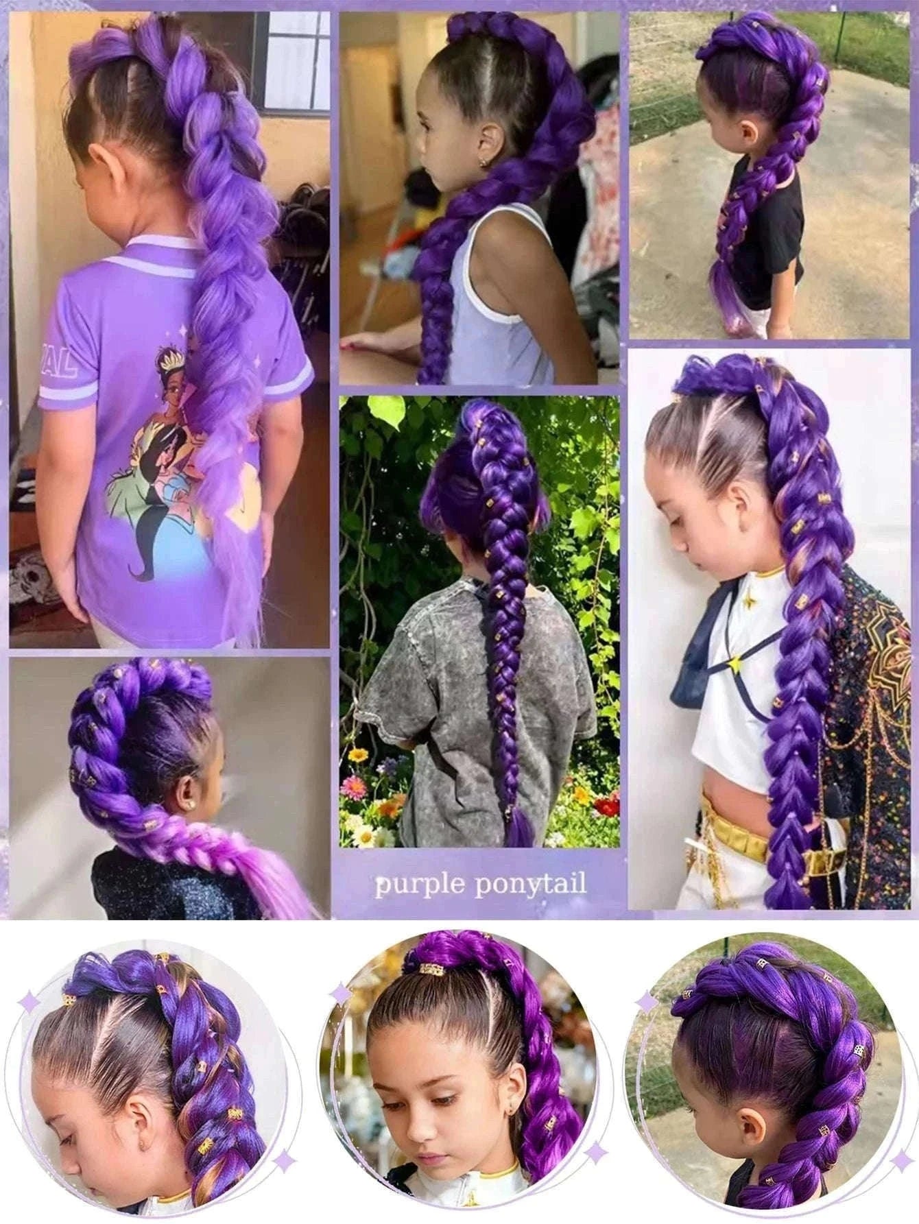 32-Inch Purple Braided Ponytail with Shiny Tinsel-PY716-32-PUR