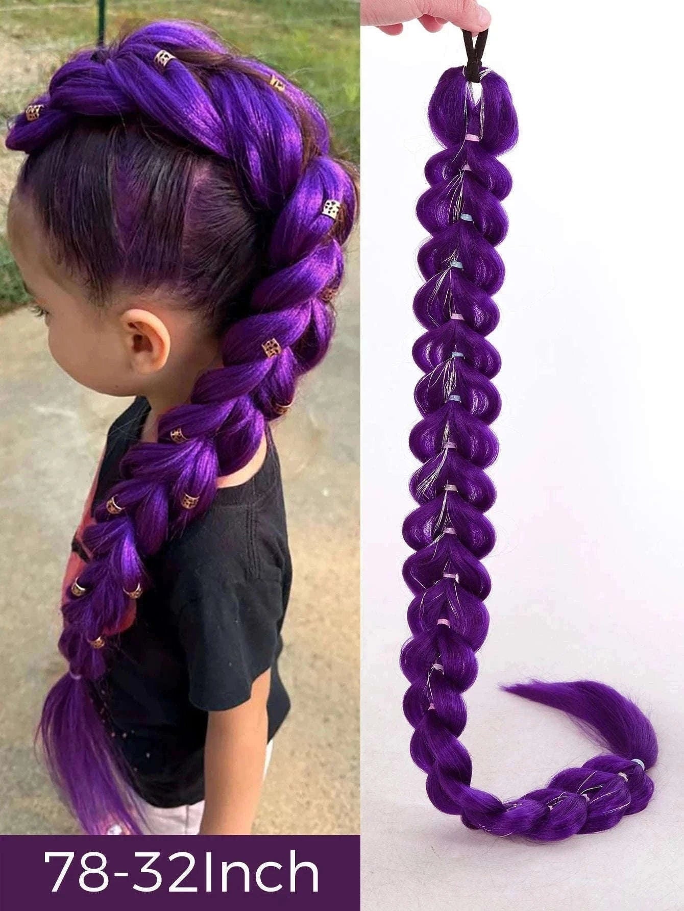 32-Inch Purple Braided Ponytail with Shiny Tinsel-PY716-32-PUR