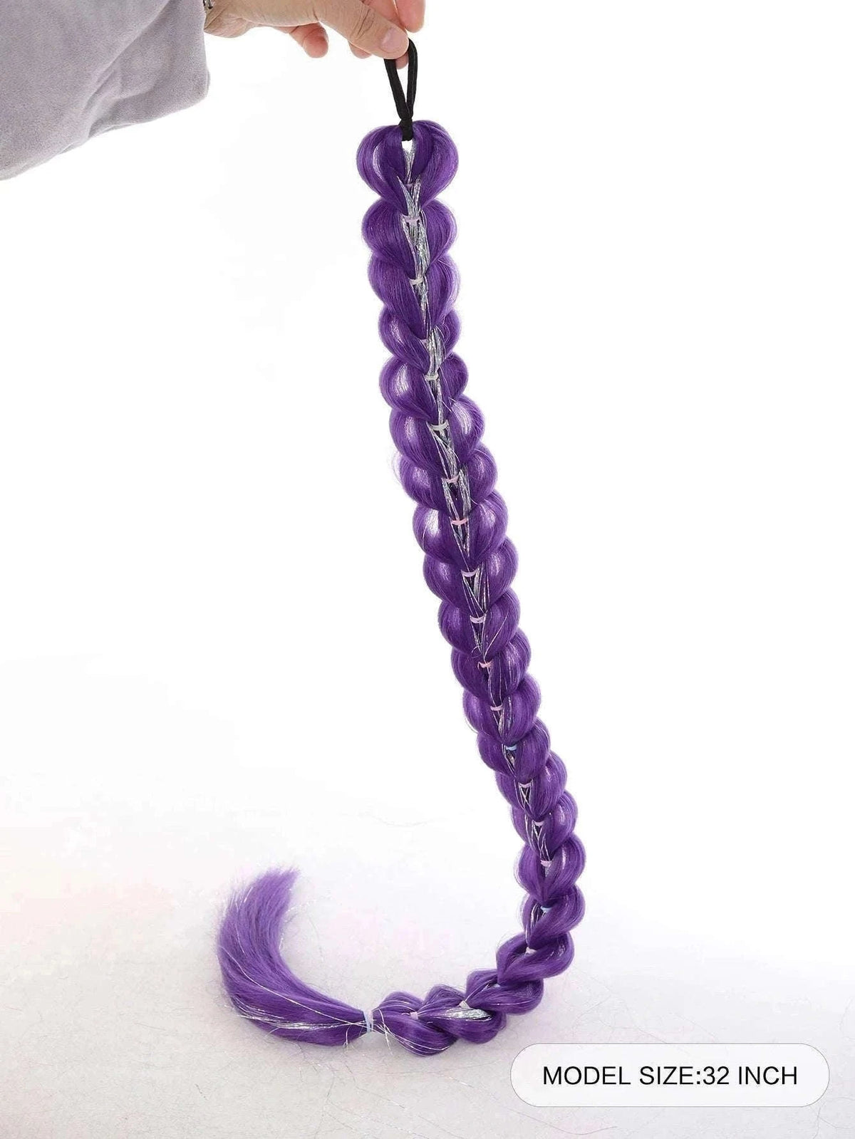 32-Inch Purple Braided Ponytail with Shiny Tinsel-PY716-32-PUR