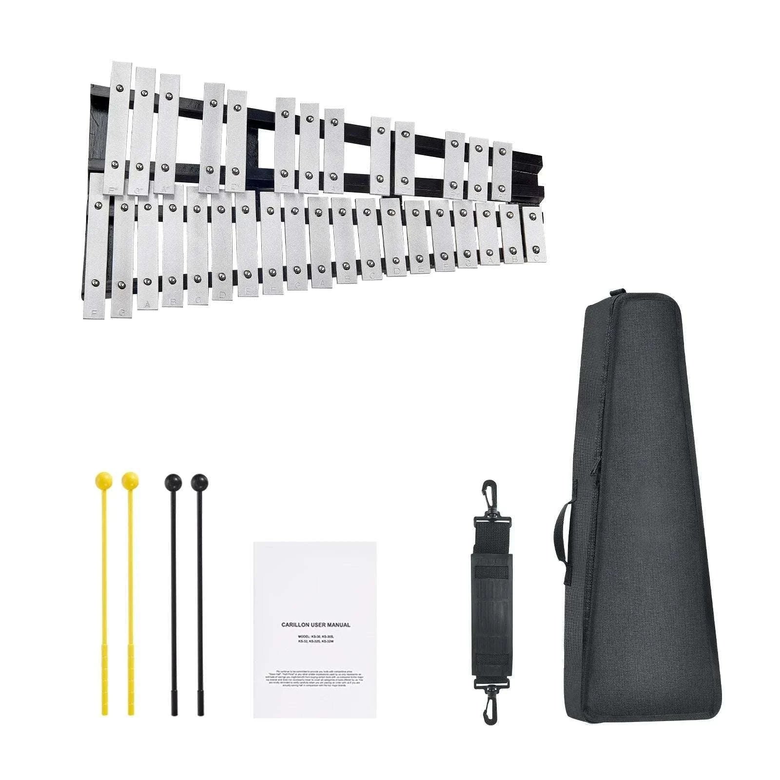32 Note Glockenspiel Xylophone Kit with Stand, Mallets & Bag-Without Stand Pad / United States