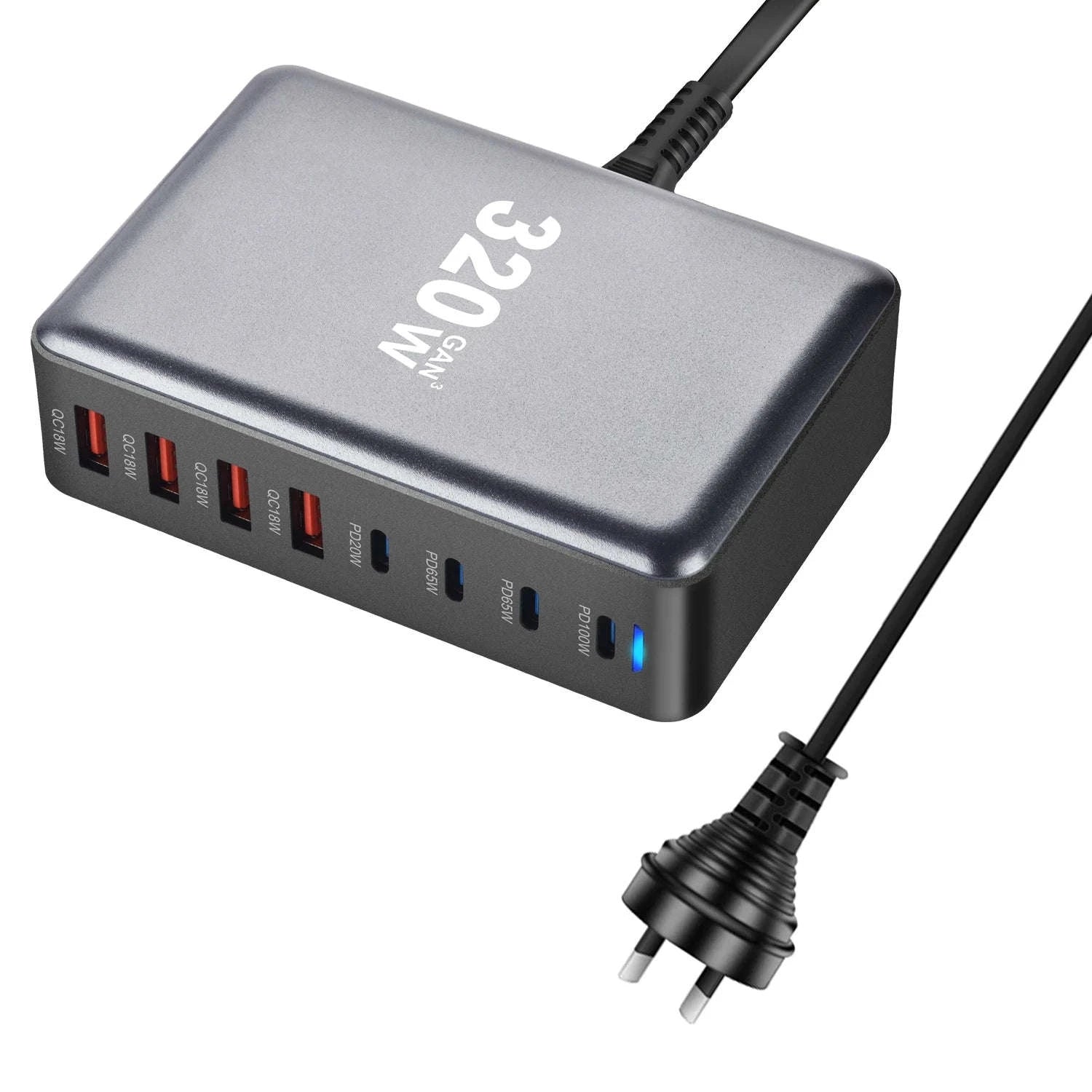 320W GaN Desktop Charger with 8-Port Fast USB‑C Power Delivery-UK