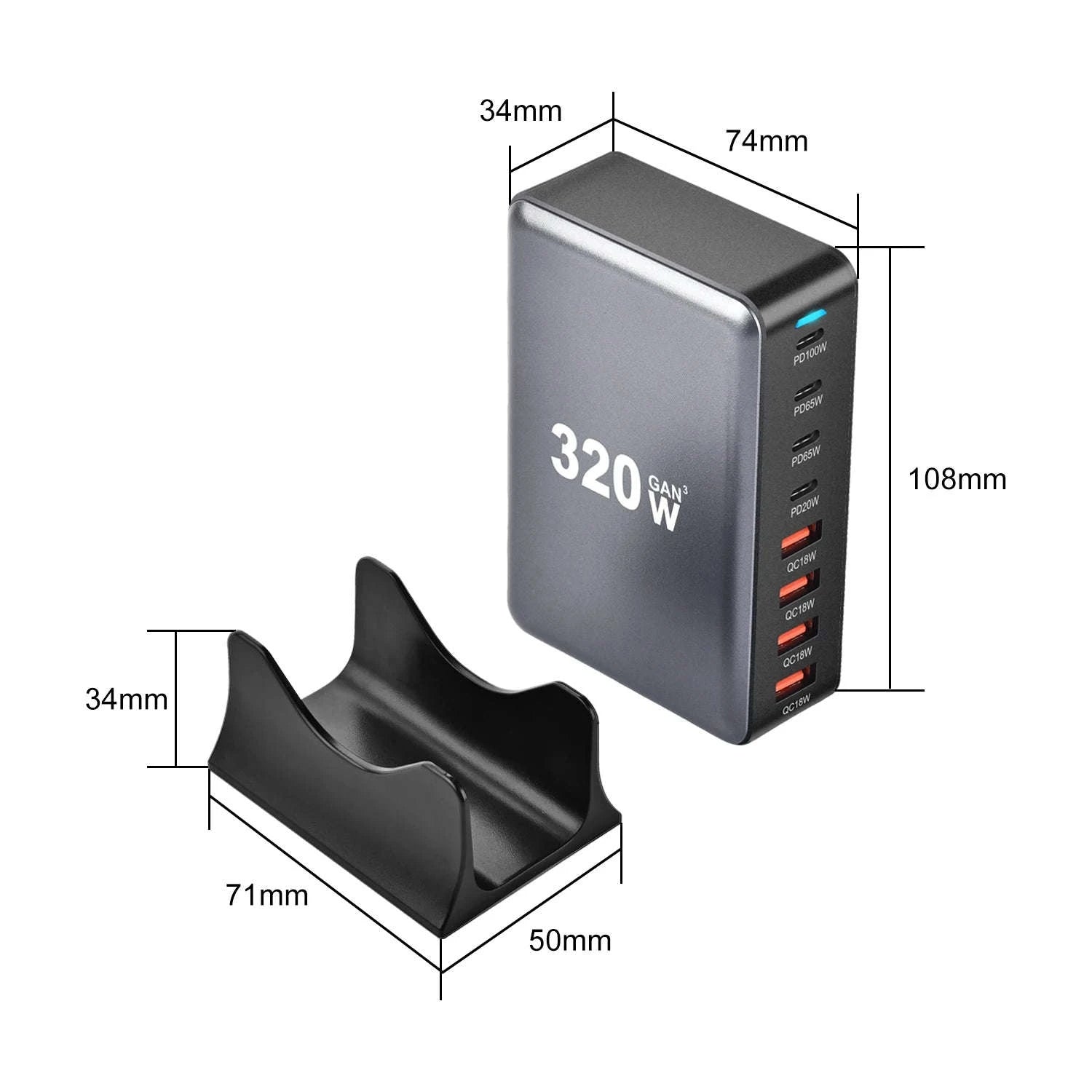 320W GaN Desktop Charger with 8-Port Fast USB‑C Power Delivery-UK