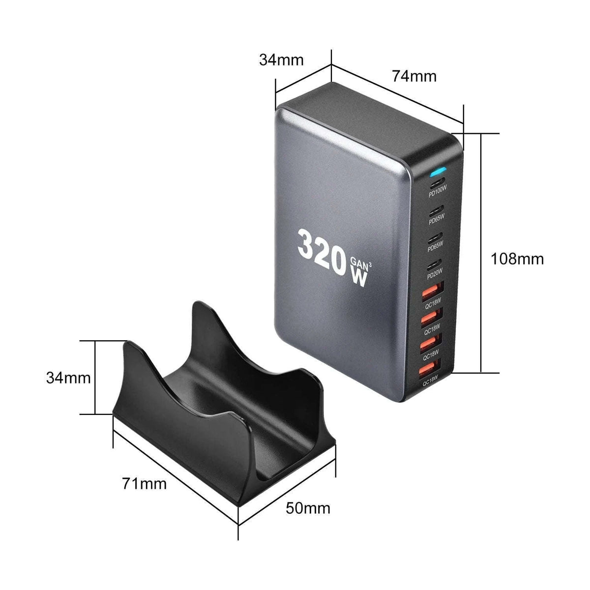 320W GaN Desktop Charger with 8-Port USB-C Power Delivery-UK