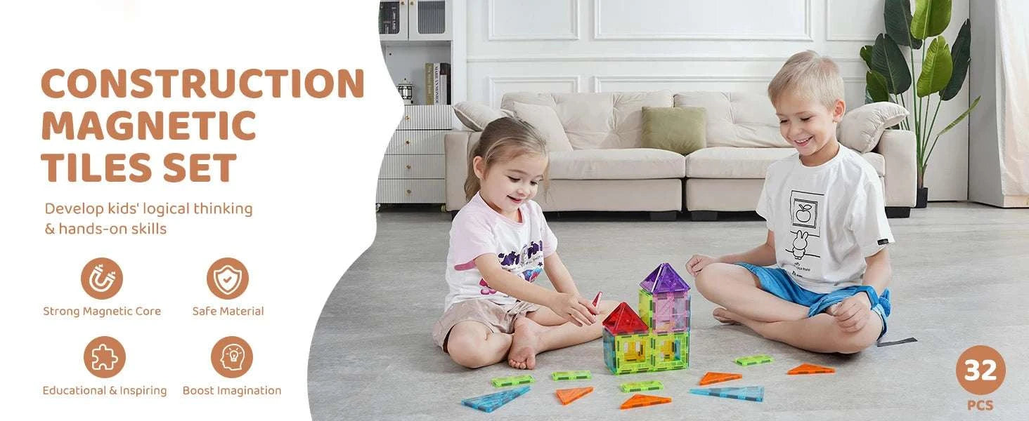 32PCS Magnetic Tiles Building Set for Creative STEM Play-32PCS / United States