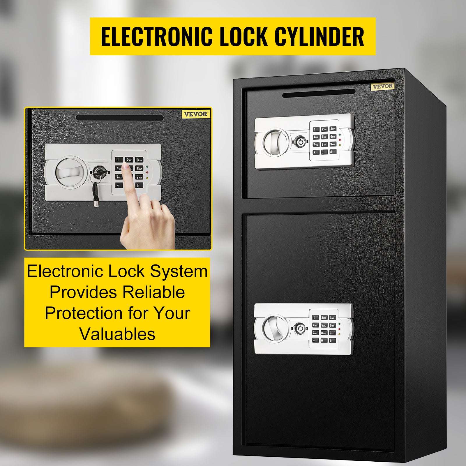 33" Double Door Steel Safe with Digital Lock & Hidden Storage-Black / United States
