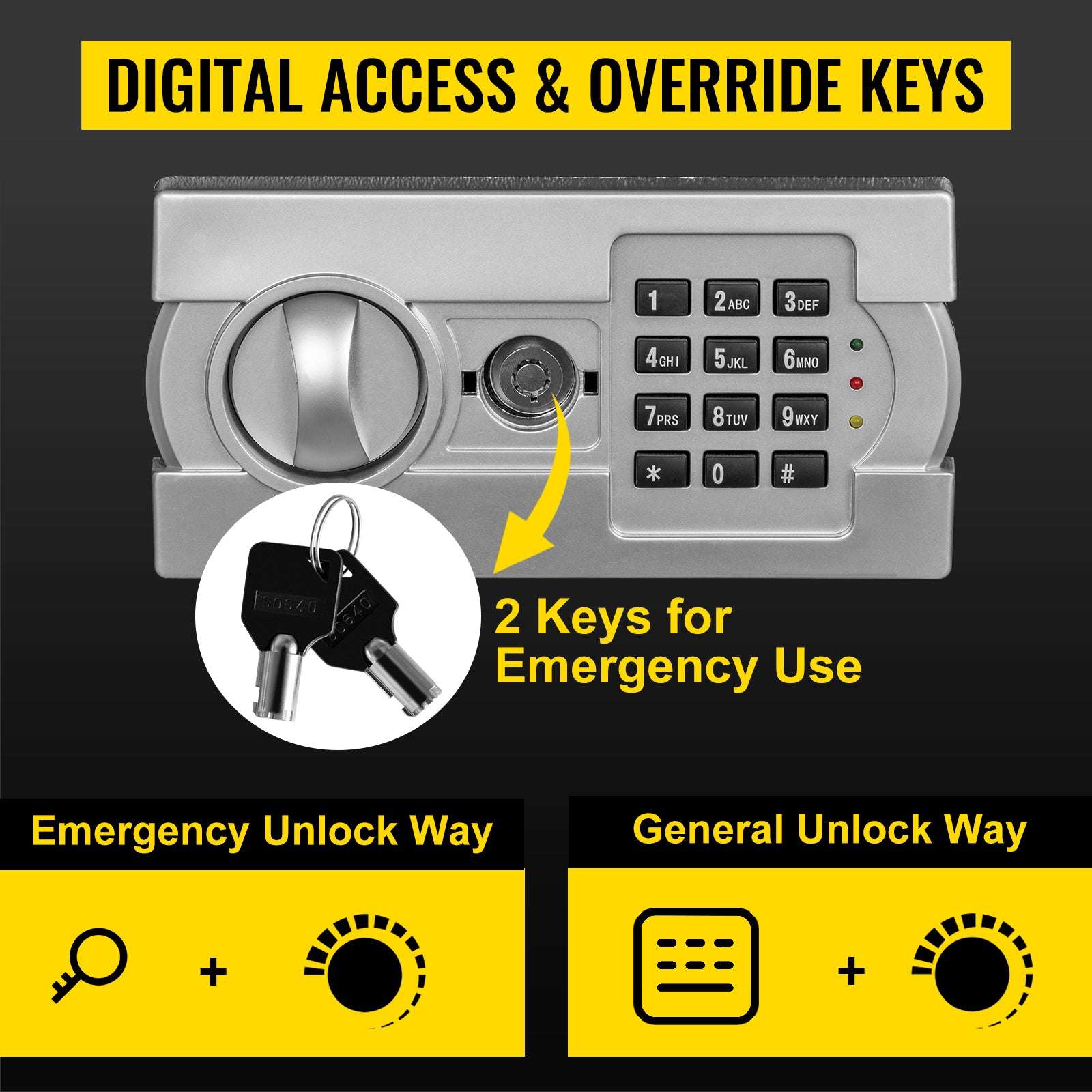 33" Double Door Steel Safe with Digital Lock & Hidden Storage-Black / United States
