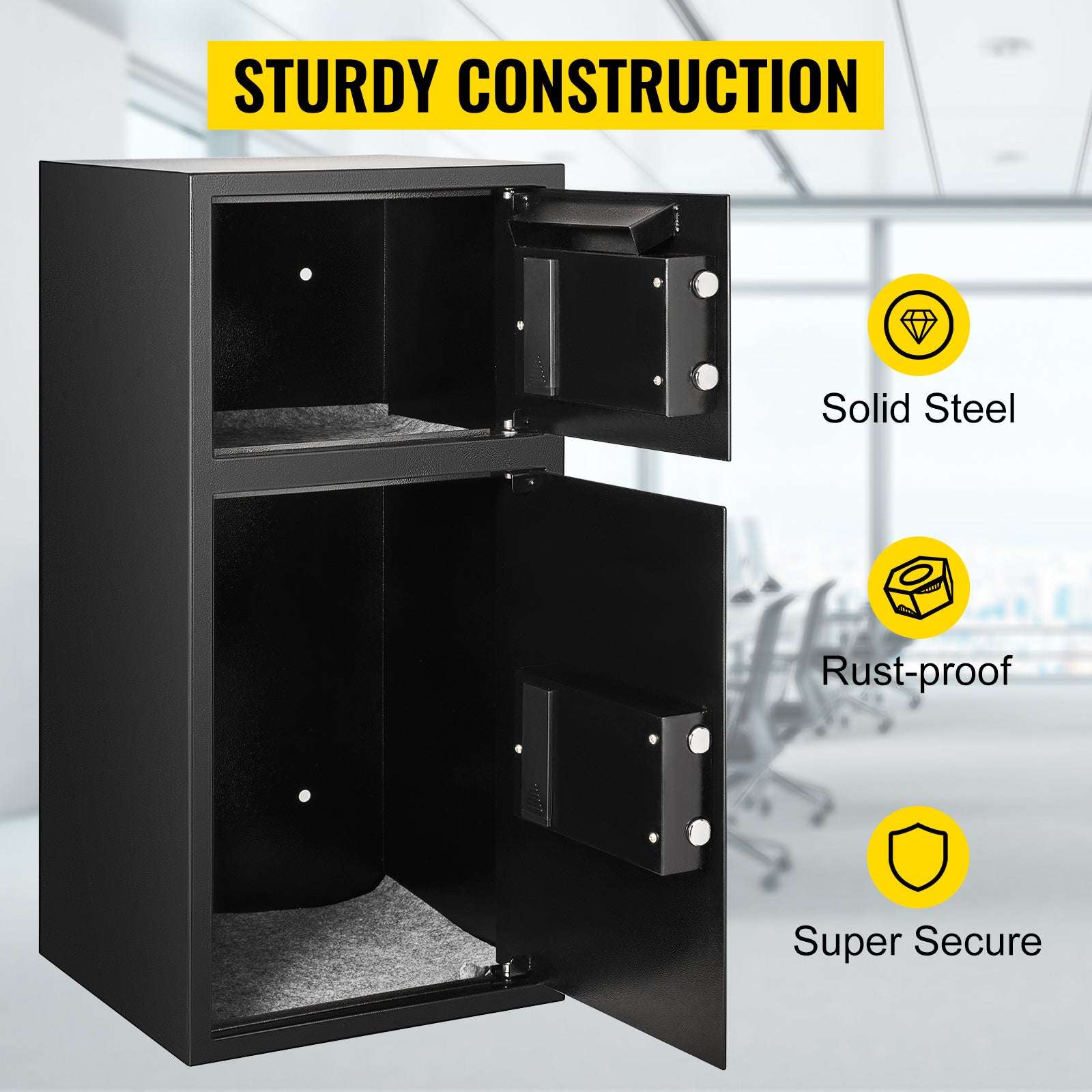 33" Double Door Steel Safe with Digital Lock & Hidden Storage-Black / United States