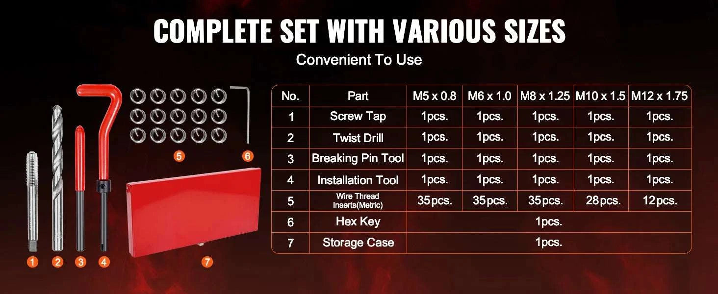 338PCS Helicoil Thread Repair Kit SAE & Metric Drill Tap Set-338 pcs / United States