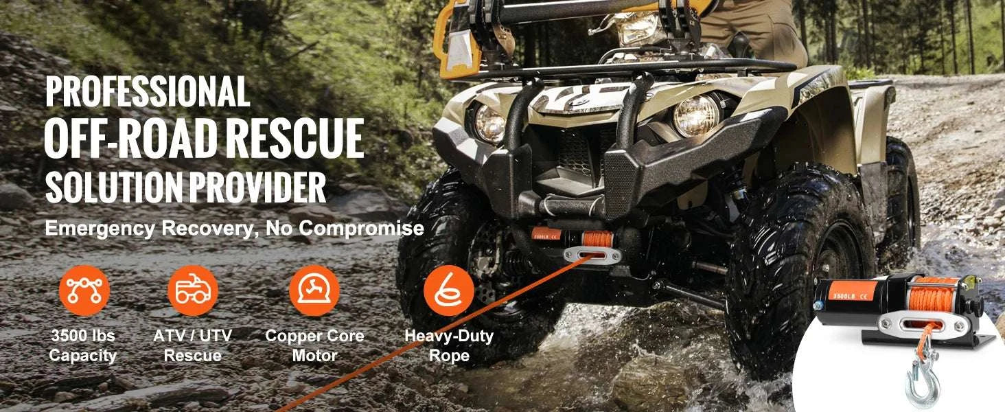 3500 lbs Electric ATV Winch with 39 ft Synthetic Rope & Wired Control-3500lbs / United States
