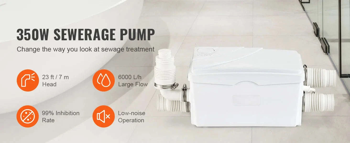 350W Macerator Pump 6000 L/h 23 ft Head with 3 Inlets-350W / france