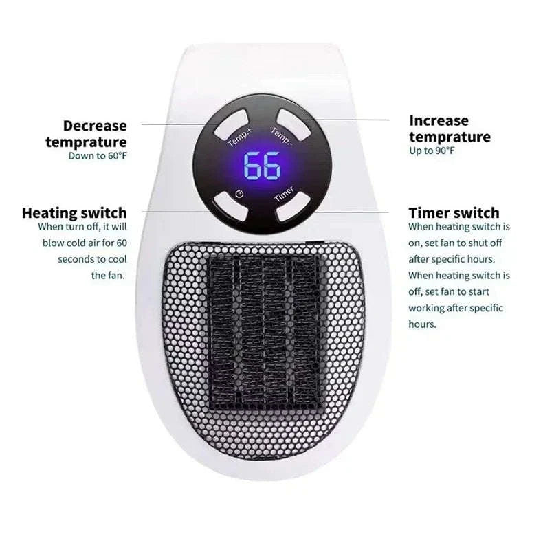 350W Portable Electric Heater with Remote Control-WHITE / EU / China Mainland